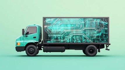 Futuristic delivery truck with digital overlay