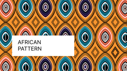 African Ornamental vector seamless pattern with circles and diamonds. Bright colors.