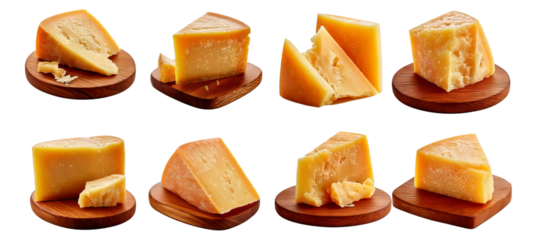 Assorted Cheese Varieties on Wooden Platter for Gourmet Delights, Isolated on Transparent, white background
