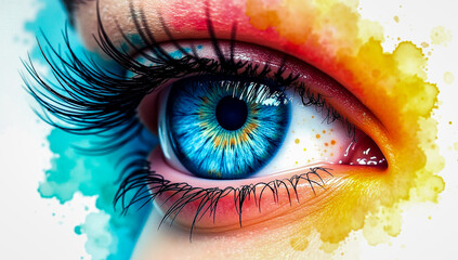 Close-up blue iris with high contrast colors and edgy composition evokes striking modern energy