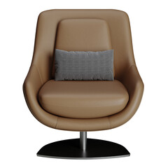 Naklejka premium A tan leather chair with a black base and a white pillow