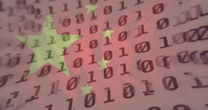 Chinese-style star pattern being animated in flat design, revealing dark binary code overlay