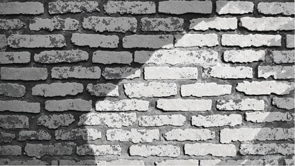 Black and white brick wall texture background. Vector distressed overlay brick wall old texture.