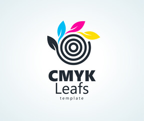 Cmyk Logo. Abstract Leafs and Circles Printing theme. Template design vector. White background