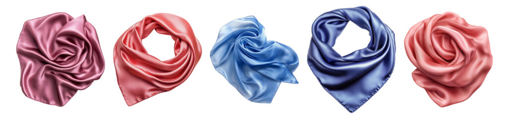 Elegant Silk Scarves in Various Colors on a White Background, Isolated on Transparent, white background