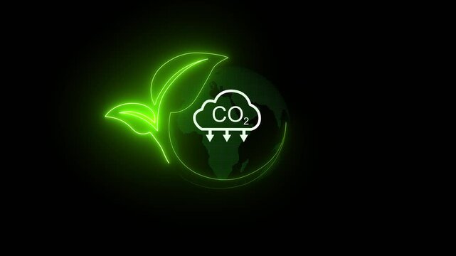 Businessman shows virtual leaf icon with CO2 icon. Net zero greenhouse gas emissions target. Reduce CO2, green business using environmentally renewable energy. change, weather concept.