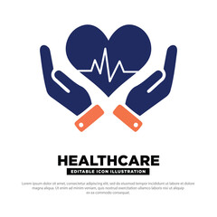 Healthcare Icon. Heart in Hands with Heartbeat Symbol. Editable vector icon