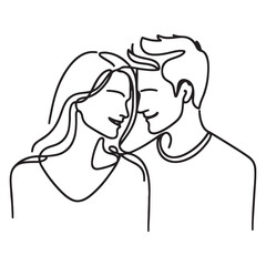 Continuous line drawing of a loving couple embracing together forever