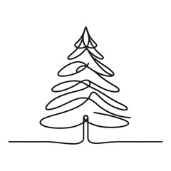 Minimalist One Line Fir Tree Drawing Illustration Vector Art