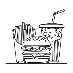 Simple Line Art Illustration of Fast Food Combo Meal
