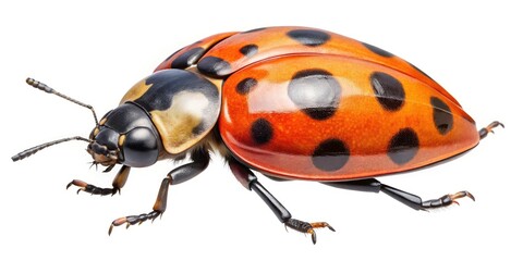 Cream-Spot Ladybird, Calvia Quatuordecimguttata, High-Resolution Aerial Photography, Isolated White Background Insect Macro