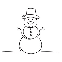Single line drawing of a snowman silhouette with a hat