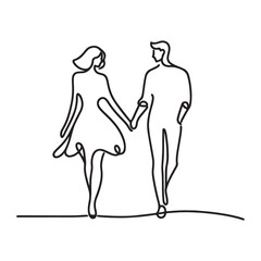 Romantic Couple Walking Together Silhouette Line Art Illustration Download