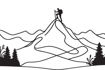 Hiking Adventure A Silhouette Illustration of Mountain Peak Success