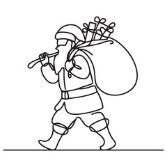 Santa with Sack Silhouette Walking A Christmas Holiday Illustration