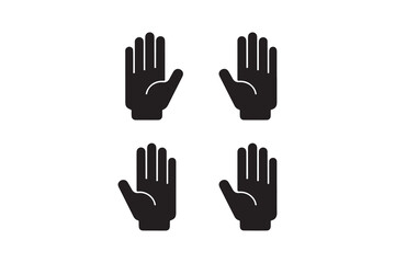 Hand vector illustration shows various hand gestures; fingers, palm, and arm silhouette art