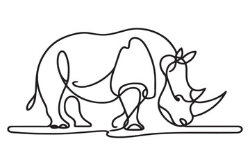 Single line art rhinoceros illustration vector drawing design template
