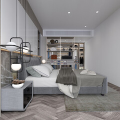 Elegant hotel room, luxury home interior bedroom. 3d render.