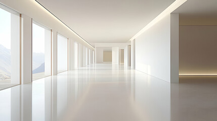 Obraz premium Bright Minimalist Hallway Interior Design with Mountain View