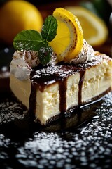 Photo of a slice of lemon cheesecake, photo of the award dish