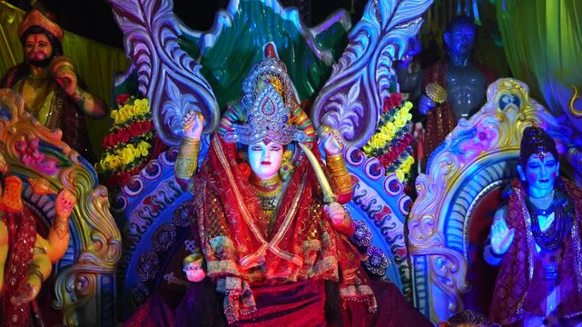 Colorful Sculpture of a Durga Goddess Decorated in Traditional Festival Attire