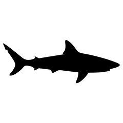 mako shark vector silhouette icon - ideal for fishing logos, seafood icons, and aquatic-themed graphics.