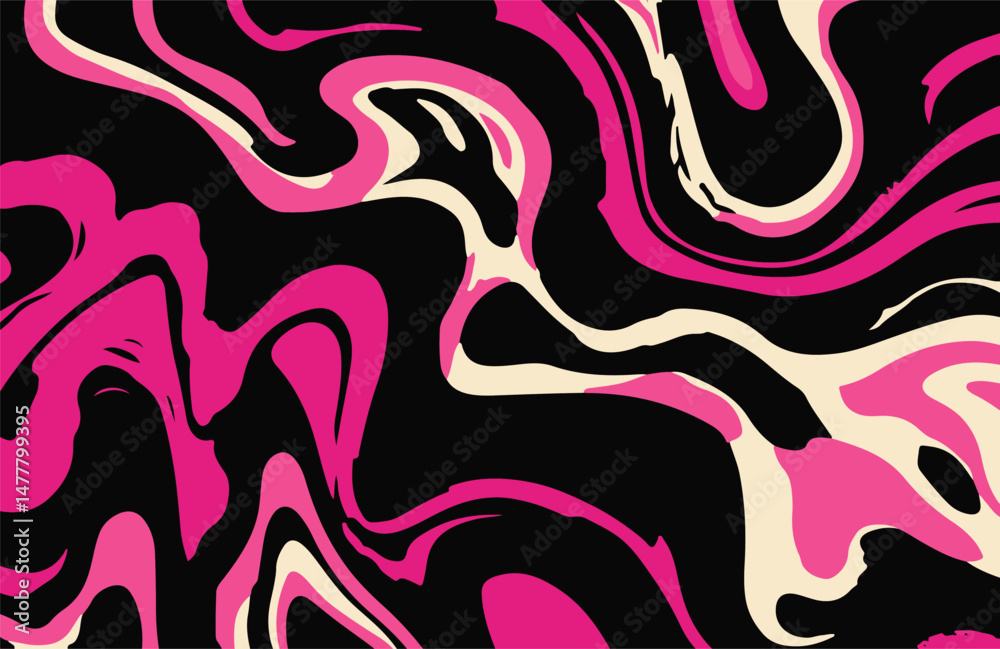 Poster this vector illustration features abstract, flowing shapes in pink, and black. created in a bold psy