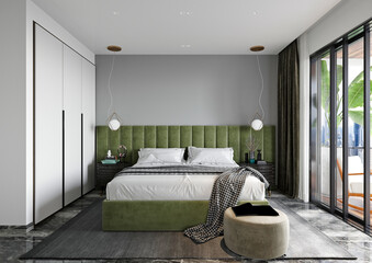 Elegant hotel room, luxury home interior bedroom. 3d render.