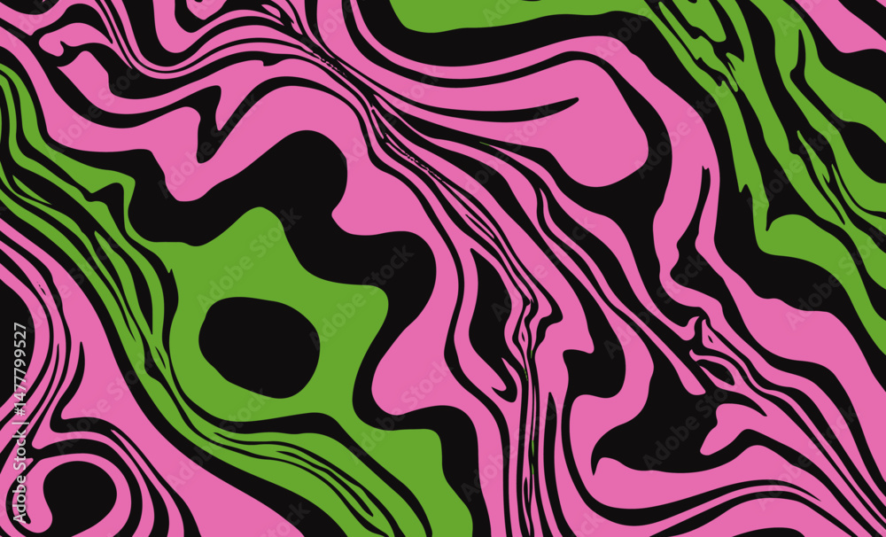 Leinwandbilder vector illustration features an abstract pattern with flowing, wavy shapes in neon pink, green, and 