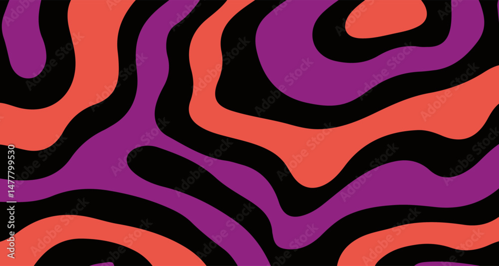Poster abstract vector image with bold, wavy red, purple, and black shapes in a flowing pattern. the style 