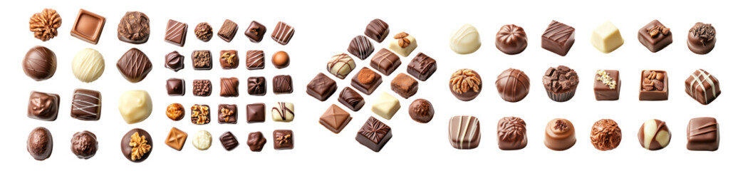 Assorted Chocolate Confectionery on a White Background for Design Use, Isolated on Transparent, white background