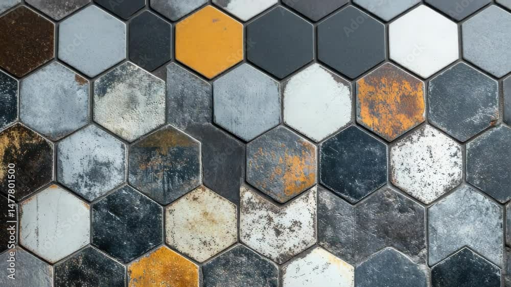 Poster close-up shot of a colorful tile design on a floor
