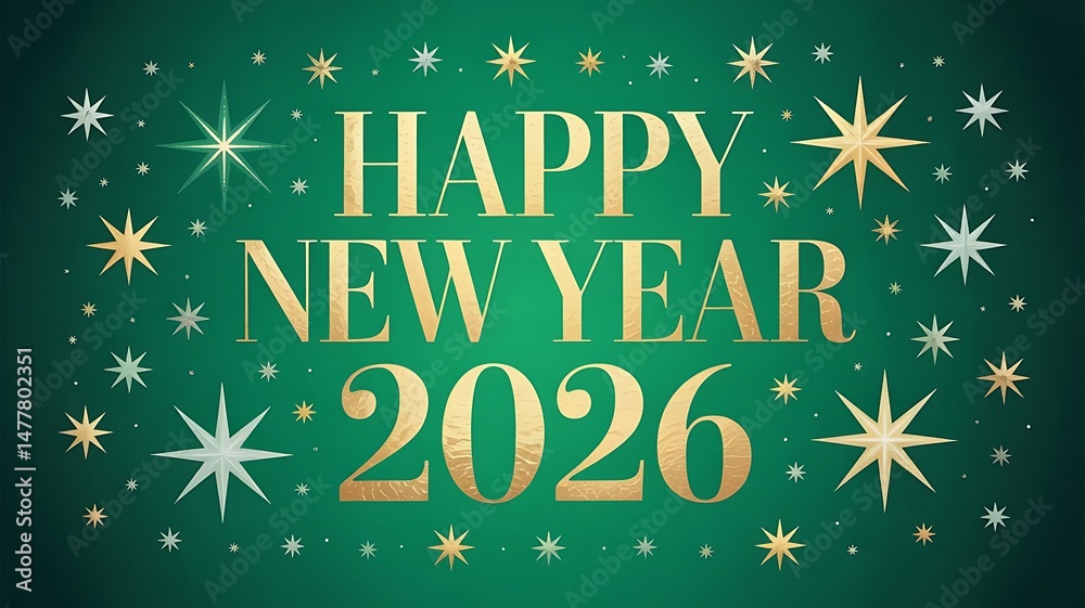 Fototapete 2026 Happy New Year text with sparkling stars on a white background created with generative ai	