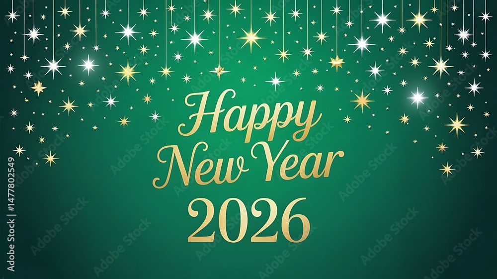 Fototapete 2026 happy new year text with sparkling stars on a white background created with generative ai