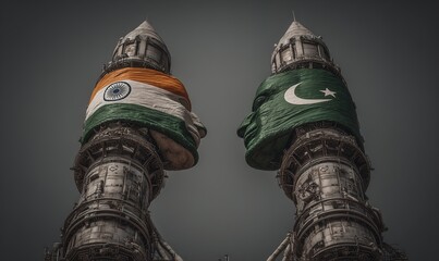 Conflict between the Pakistanis and Indian nations.Pakistan India Missile and technology Conflict.. illustration