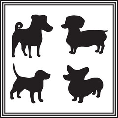 Small Dog Silhouettes – Vector Icons of Terrier, Dachshund, Beagle, and Corgi Breeds