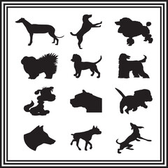 Dog Silhouette Vector Set – Diverse Pet Breed Shapes, Jumping, Sitting, and Head Profile Clipart Collection