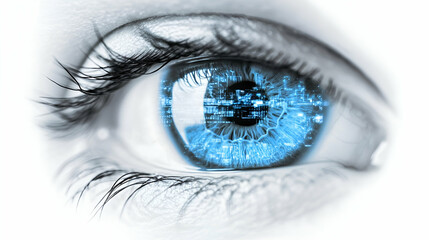 Close Up of a Blue Eye with Digital Data Pattern