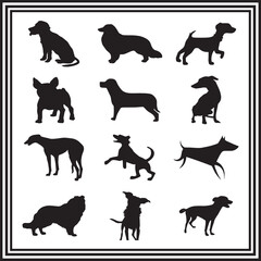 Dog Breed Silhouettes Collection – Vector Pet Bundle of Sitting, Running, and Standing Dogs for Logos and Decor