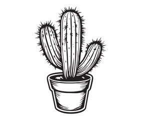 Cartoon cactus in pot vector illustration. Hand drawn cactus in pot. Minimalist cactus icon