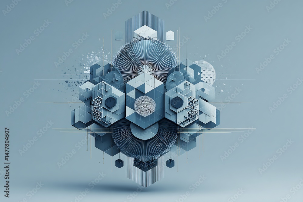 Poster geometric abstraction showcasing a complex arrangement of hexagonal elements