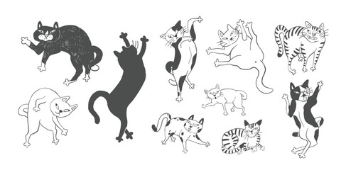 Funny Cat Poses, Ugly Comic Hand Drawn Sketches