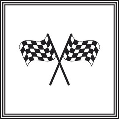 checkered racing flags icon, crossed victory banner symbol – black silhouette for motorsport, finish line design