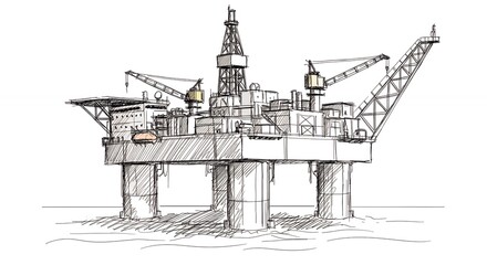 Obraz premium Hand drawn oil rig illustration