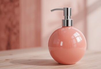 Obraz premium Elegant Coral Ceramic Soap Dispenser with Silver Pump Modern Bathroom Accessory