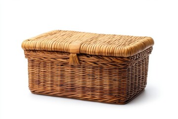 Obraz premium Wicker basket with lid, close up isolated on white background