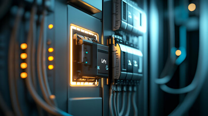 Close Up of Glowing Orange and Blue Technology Panel