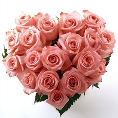 Fototapeta premium Heart Shaped Bouquet of Pink Roses Close Up Still Life Romantic Gift Love Celebration Valentines Day Anniversary