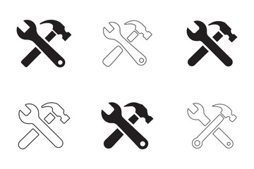 Crossed wrench and hammer icon vector illustration on white background