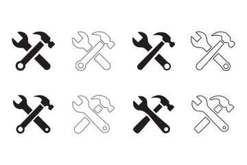 Crossed wrench and hammer icon vector illustration on white background